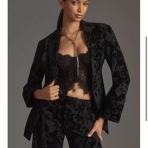 Anthropologie Black Floral Velvet Blazer